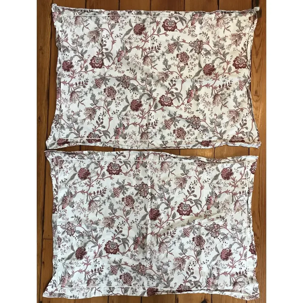 Set Pair IKEA Sprangort Burgundy Grey White Queen Full Cotton Floral Pillowcases